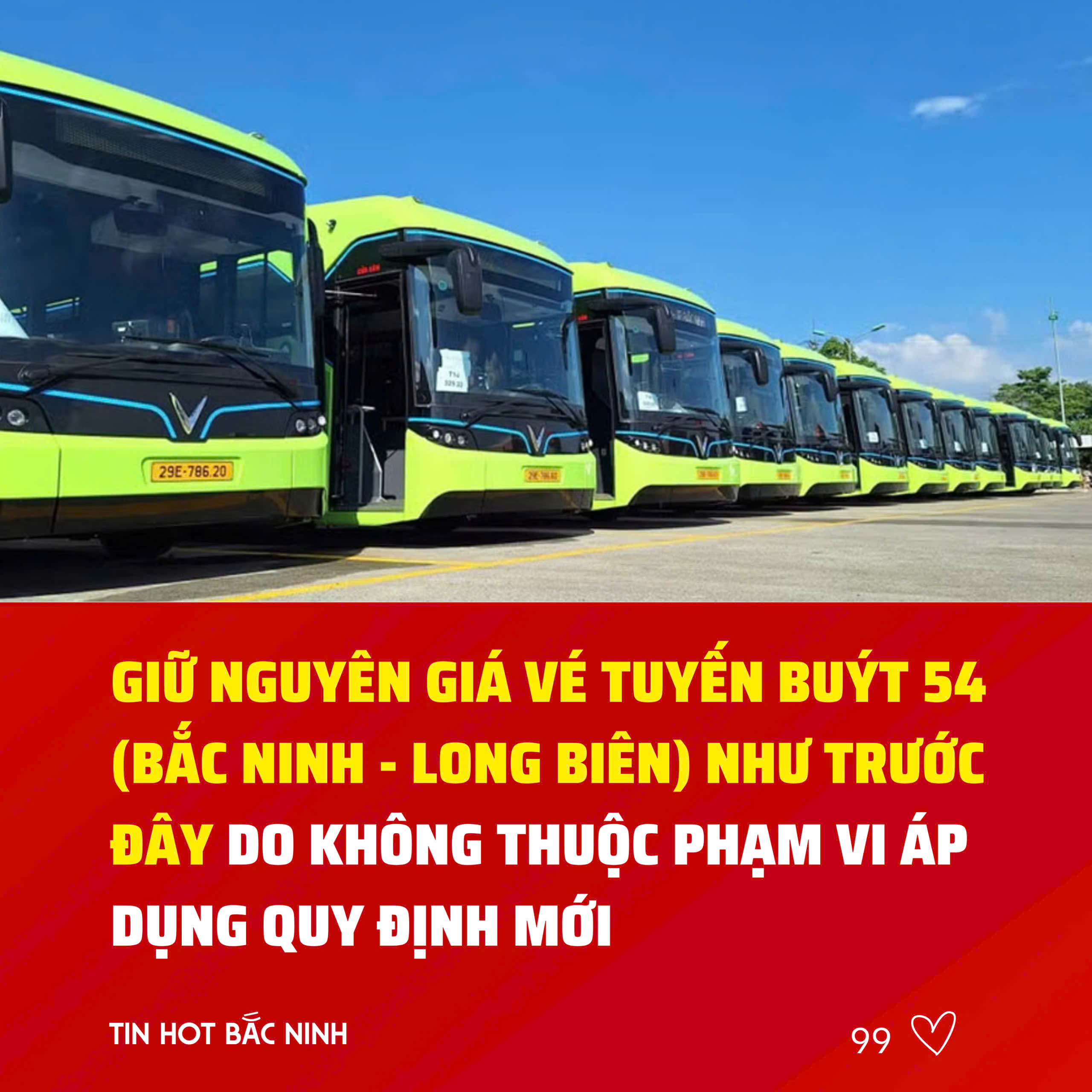 Tuyến buýt điện 54 Bắc Ninh - Long Biên giữ nguyên giá vé
